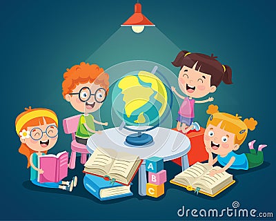 Little Students Studying Geography Vector Illustration