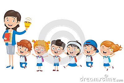 Little Students With Their Teacher Vector Illustration