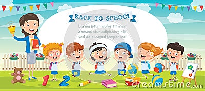 Little Students With Their Teacher Vector Illustration