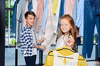 little stylish couple on shopping Stock Photo
