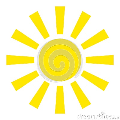 Little sun with bright rays of the sun flat style. Hot day. Silhouette of yellow bright sun isolated on white background Vector Illustration