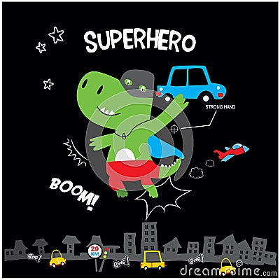 Cute little super hero dinosaur Vector Illustration