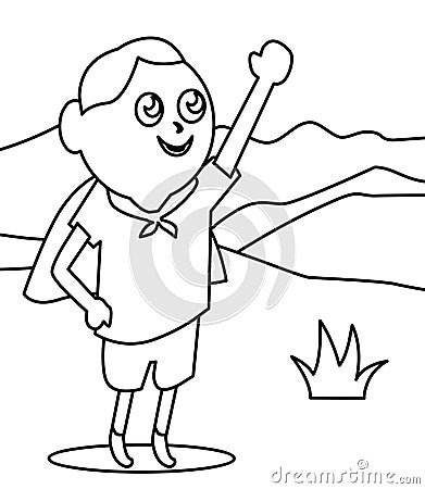 Little superhero boy coloring page Stock Photo