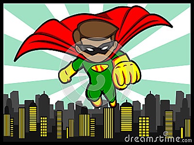 Little superhero flying Vector Illustration
