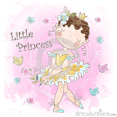 Little sweet Princess. Girl with birds. Vector Stock Photo