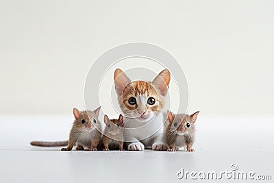 Little tabby kitten with mouse Stock Photo