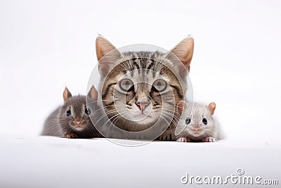 Little tabby kitten with mouse Stock Photo