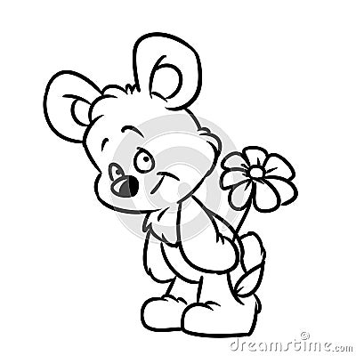 Little teddy bear flower gift illustration cartoon contour line Cartoon Illustration
