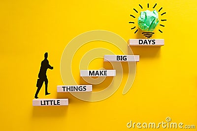 Little things make big days symbol. Wooden blocks with words Little things make big days. Beautiful yellow background, copy space Stock Photo