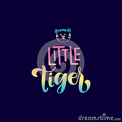 Little tiger beautiful and colorful text design and blue background Stock Photo