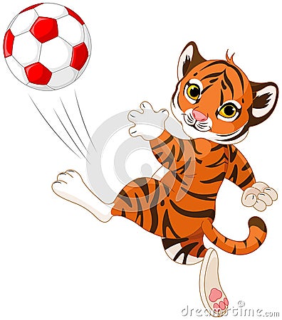 Little Tiger hits the ball Vector Illustration