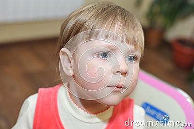 Little todler baby girl having fun indoor the room Stock Photo