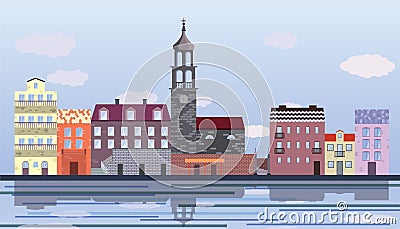 Little town illustration. Vector Illustration