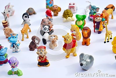 Ð¡ollection of different figures of toys from Kinder Surprises Editorial Stock Photo