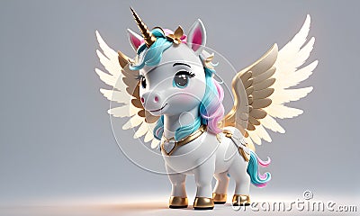 Little Unicorn Wings Cute 3D Art Animated Graphic, Invitation Card Banner Website Design Background - ai generated Stock Photo