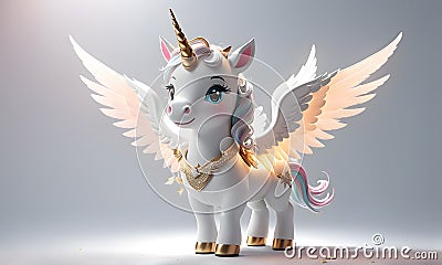 Little Unicorn Wings Cute 3D Art Animated Graphic, Invitation Card Banner Website Design Background - ai generated Stock Photo