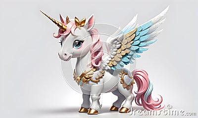 Little Unicorn Wings Cute 3D Art Animated Graphic, Invitation Card Banner Website Design Background - ai generated Stock Photo