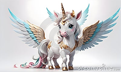 Little Unicorn Wings Cute 3D Art Animated Graphic, Invitation Card Banner Website Design Background - ai generated Stock Photo