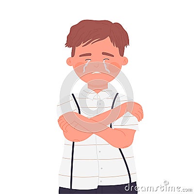 Little upset boy crying alone Vector Illustration