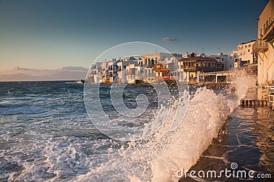 little venice at sunset, mykonos, Greece - luxury travel destiation - greek islands Editorial Stock Photo