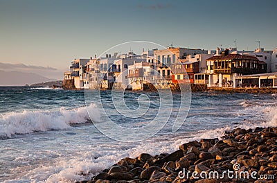 little venice at sunset, mykonos, Greece - luxury travel destiation - greek islands Editorial Stock Photo