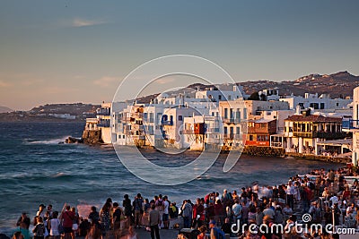 little venice at sunset, mykonos, Greece - luxury travel destiation - greek islands Editorial Stock Photo