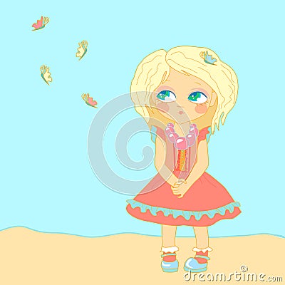 Little vintage girl Vector Illustration