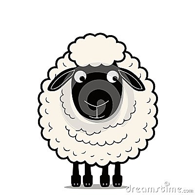 Little white cheerful and smiling sheep. Little baby sheep. Vector Illustration