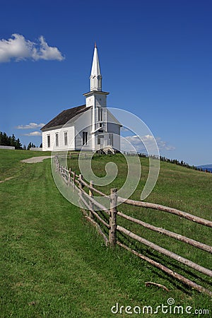 Little white church on a hill Stock Photo
