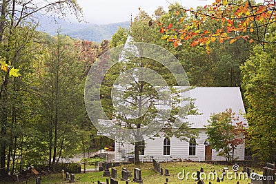 A little white church resided in the Appalachian mountains. Stock Photo