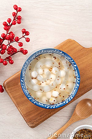 Little white tangyuan with sweet osmanthus honey and syrup soup Stock Photo