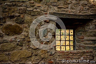 Little Window on the Sky created in the Wall of a Castle Stock Photo