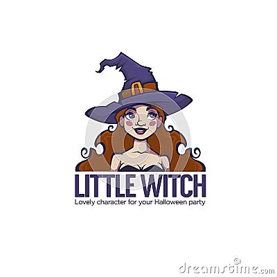 Little Witch, portrait of young attractive witch for your Hallow Vector Illustration