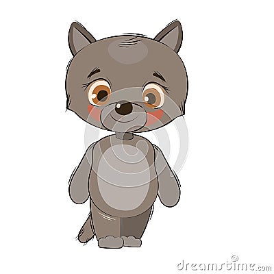 Little wolf cub. Isolated object on a white background. Cheerful kind animal child. Cartoons flat style. Funny. Vector Vector Illustration