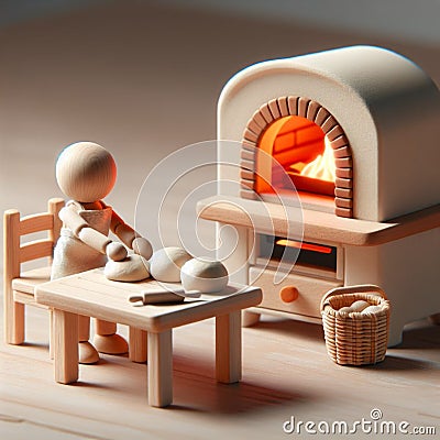 The little wooden baker a dream of bread and fire Stock Photo