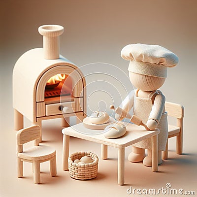 The little wooden baker a dream of bread and fire.The magic of the wood Stock Photo