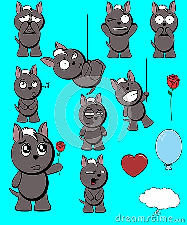 Little xoloitzcuintle character cartoon expressions collection Vector Illustration