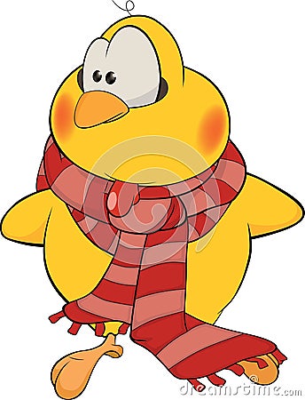 Chicken with a scarf cartoon Vector Illustration