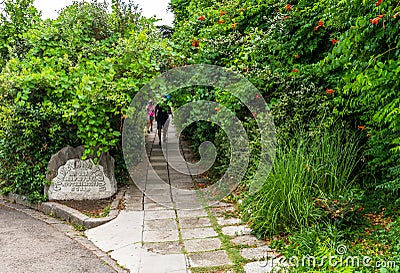 Livadia, Crimea - July 10. 2019. Sun trail - health-improving route in Livadia sanatorium during the USSR Editorial Stock Photo