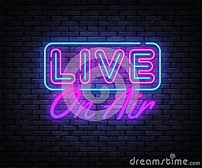 Live on Air Neon Text Vector. Radio On Air neon sign, design template, modern trend design, night signboard, night Vector Illustration