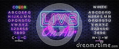 Live on Air Neon Text Vector. Radio On Air neon sign, design template, modern trend design, night signboard, night bright Stock Photo