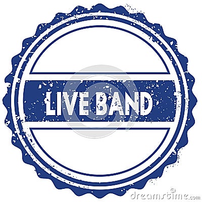 LIVE BAND stamp. sticker. seal. blue round grunge vintage ribbon sign Cartoon Illustration