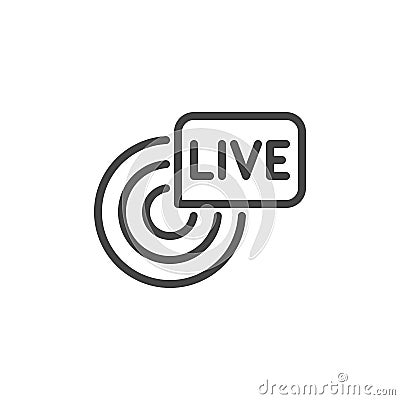 Live broadcast icon. Reportage, webcast symbol. Online tv, radio channel emblem. Camera sgin and inscription in bubble Vector Illustration