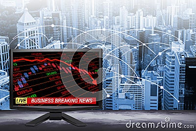 Live Business Breaking News Update on TV With Stock Indicators Stock Photo