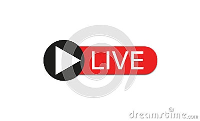 Live button icon . Red buttom , live stream . Vector illustration on white background Vector Illustration