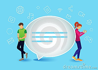 Live chat concept of young people using mobile smart phones Vector Illustration