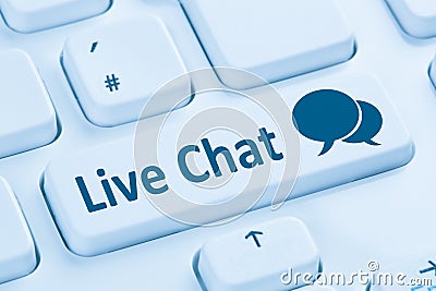 Live Chat contact communication service blue computer keyboard Stock Photo