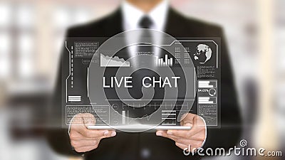 Live Chat, Hologram Futuristic Interface Concept, Augmented Virtual Reality Stock Photo