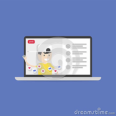 Live Chat Social media. Live Video Streaming. Smartphone in hand. Vector Illustration