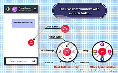 The live chat window with a quick button Vector Illustration